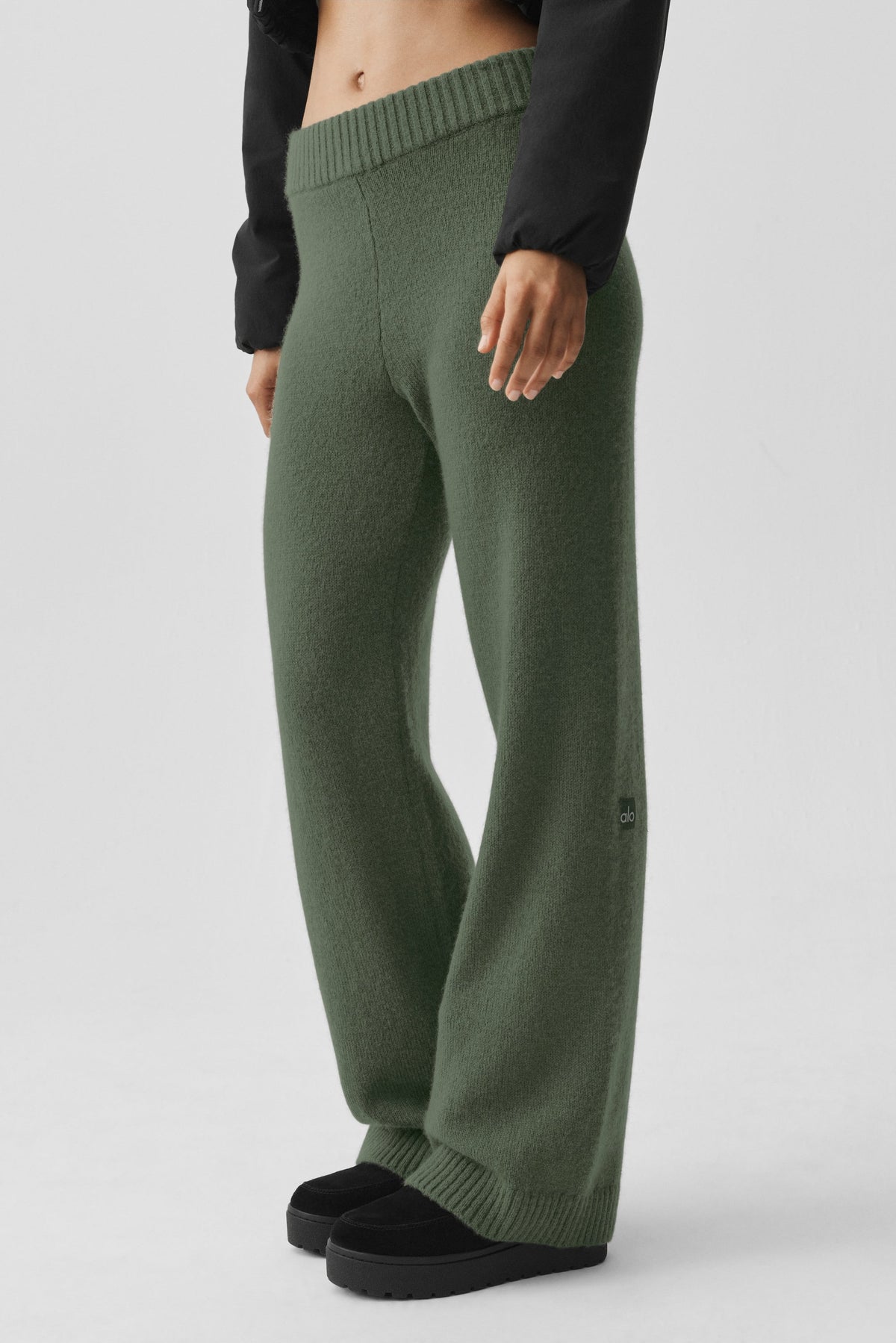 Alo Yoga Wool Cashmere High-Waist New Class Wide Leg Pant in Bamboo Green, product image 3 of 4