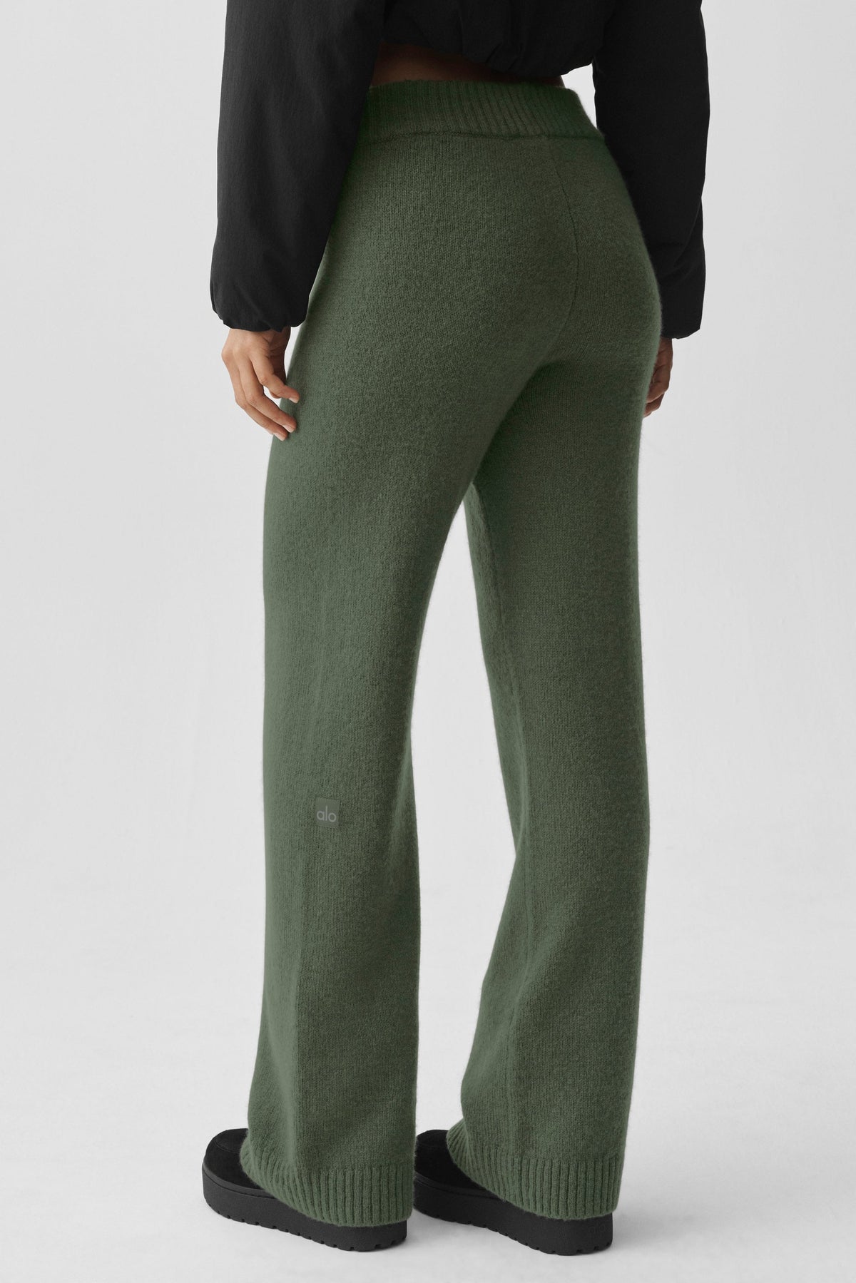 Alo Yoga Wool Cashmere High-Waist New Class Wide Leg Pant in Bamboo Green, product image 2 of 4