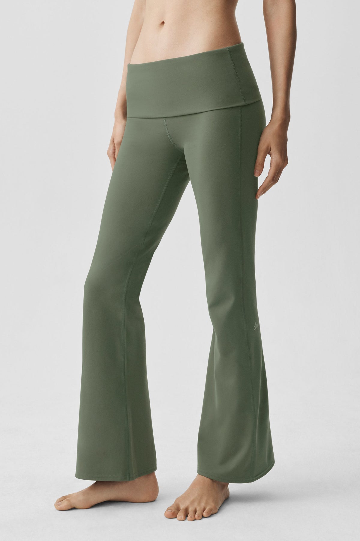 Alo Yoga Softsculpt Foldover Flare Legging (Short) in Bamboo Green, product image 2 of 4