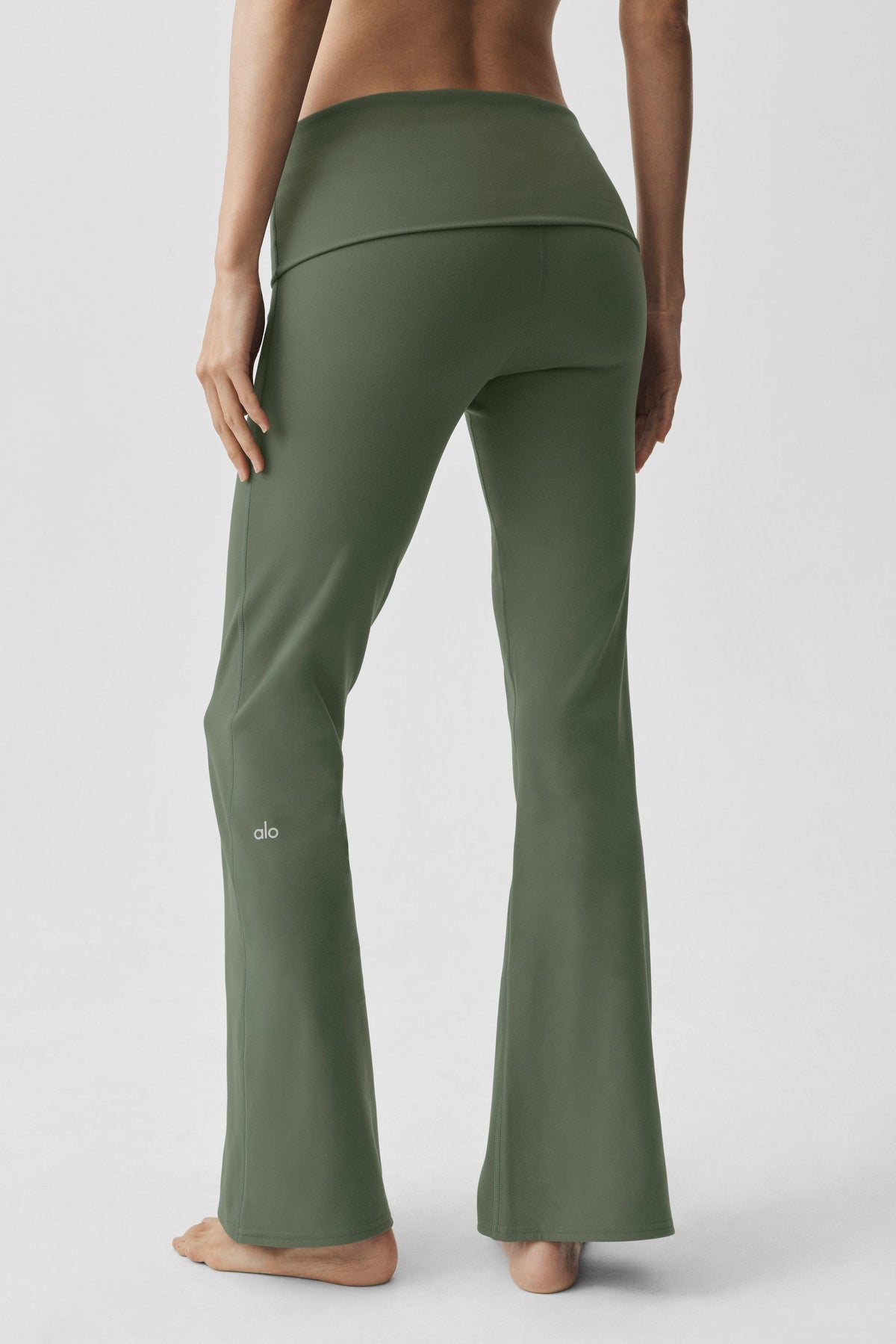 Alo Yoga Softsculpt Foldover Flare Legging (Short) in Bamboo Green, product image 3 of 4