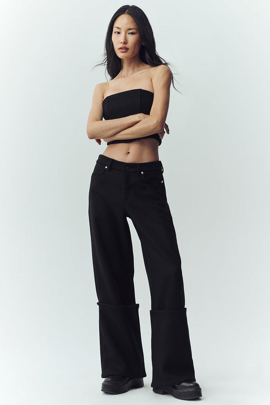 Wool Blend Nightcap Wide Leg Pant - Black (W54339P)