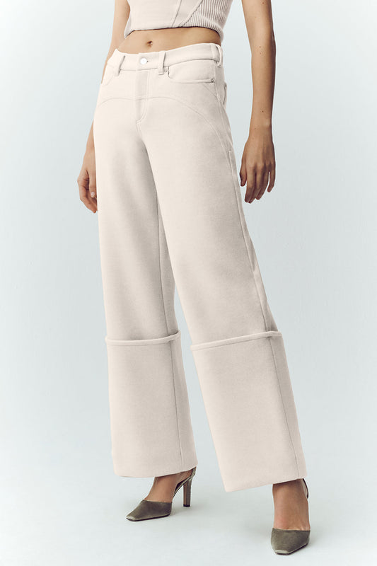 Wool Blend Nightcap Wide Leg Pant - Cafe Au Lait (W54339P)