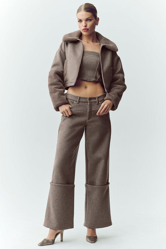 Wool Blend Nightcap Wide Leg Pant - Alpine Cocoa Heather (W54339P)