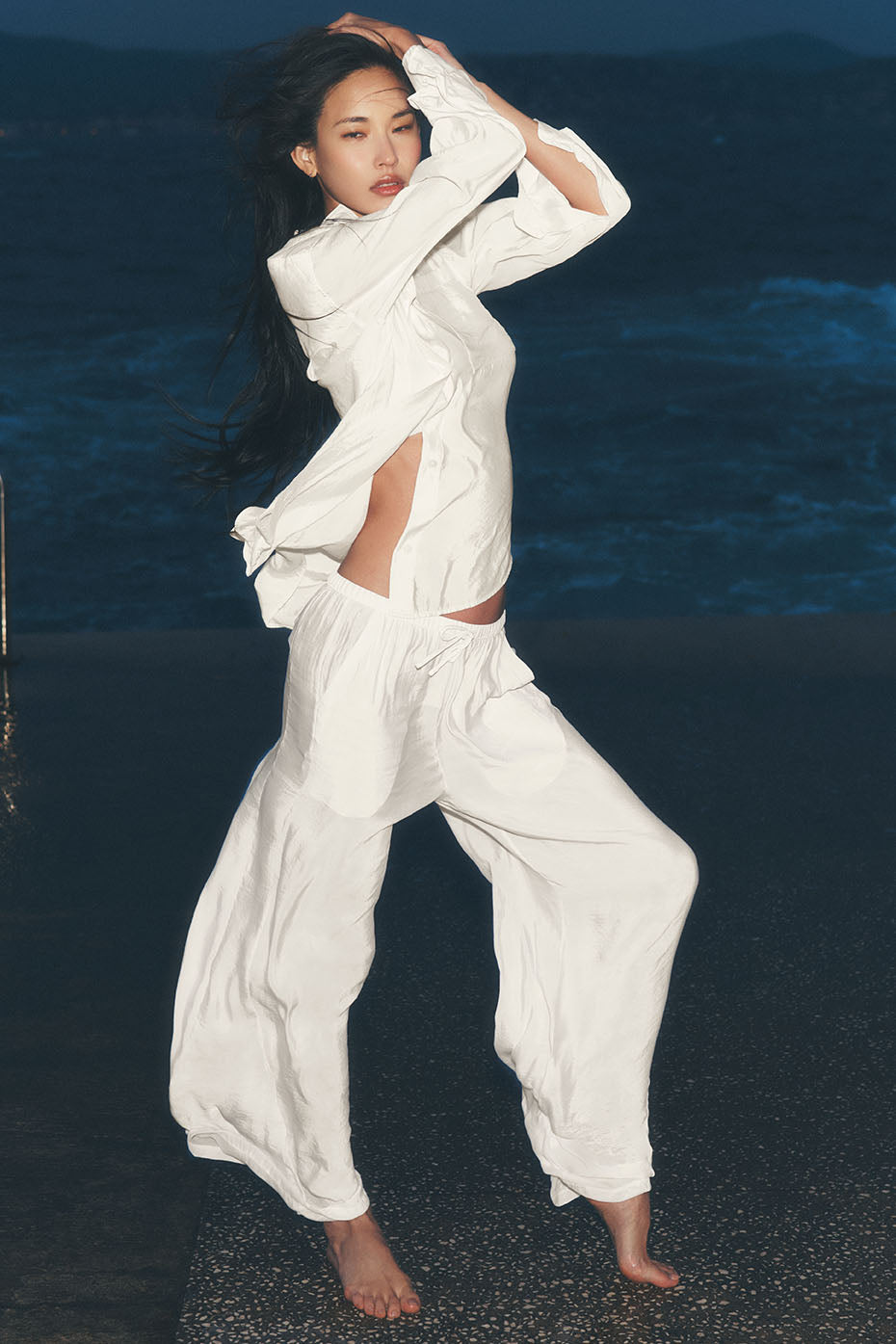 Semi-Sheer Golden Hour High-Waist Straight Leg Pant - Ivory (W54371R)
