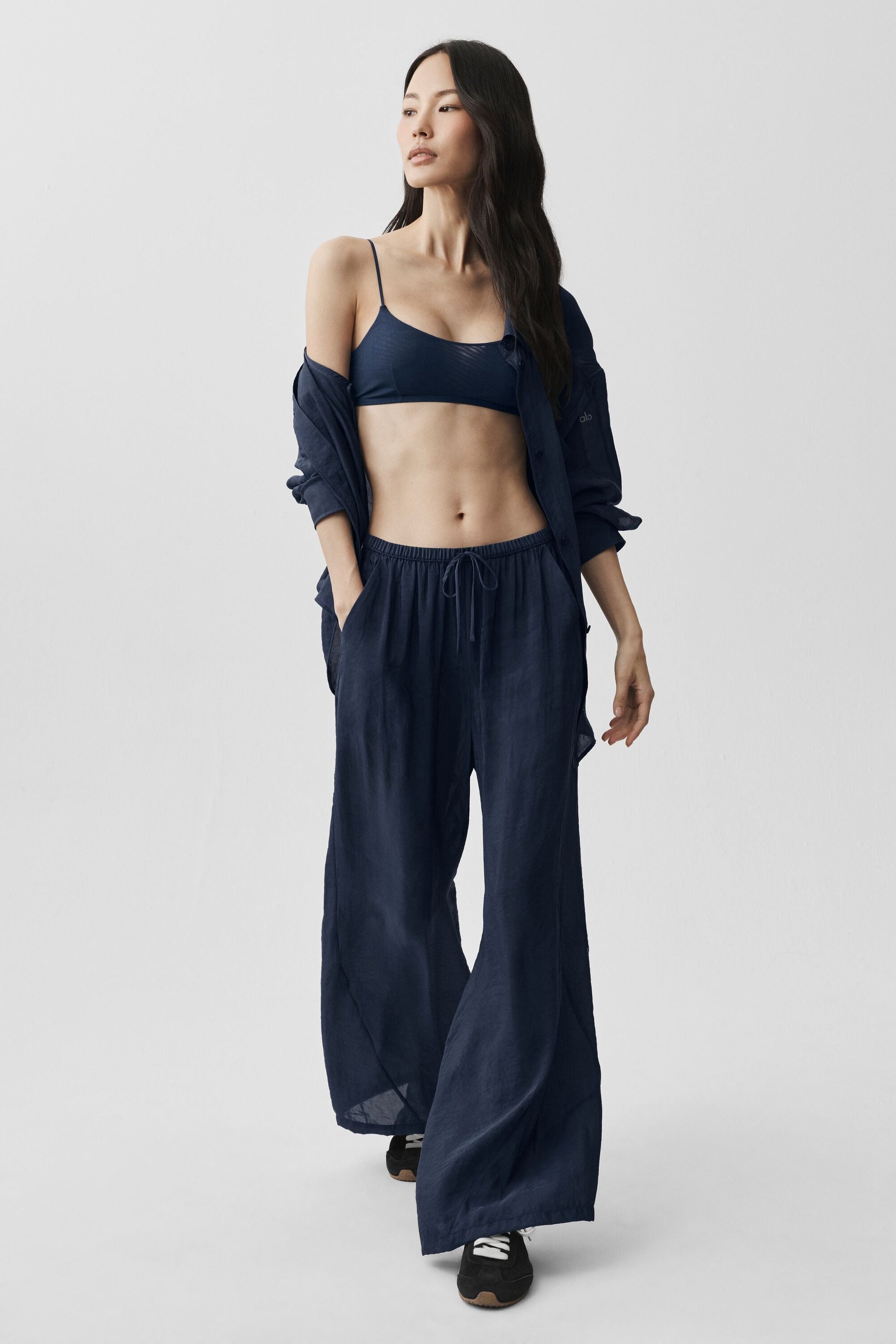 Semi-Sheer Golden Hour High-Waist Straight Leg Pant - Navy (W54371R)