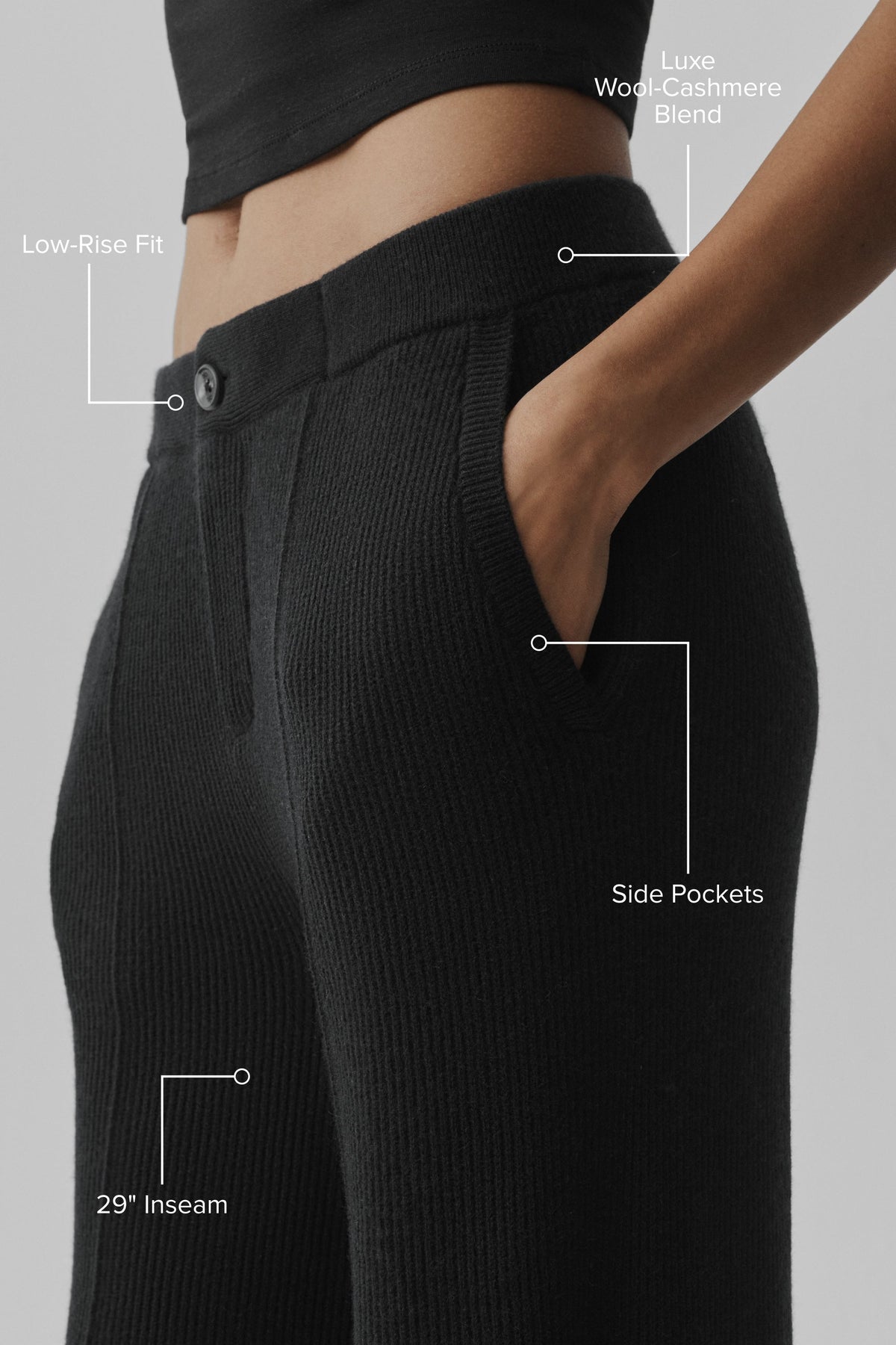 Alo Yoga Cashmere Wool Low-Rise Harmony Trouser (Regular) in Black, product image 2 of 4