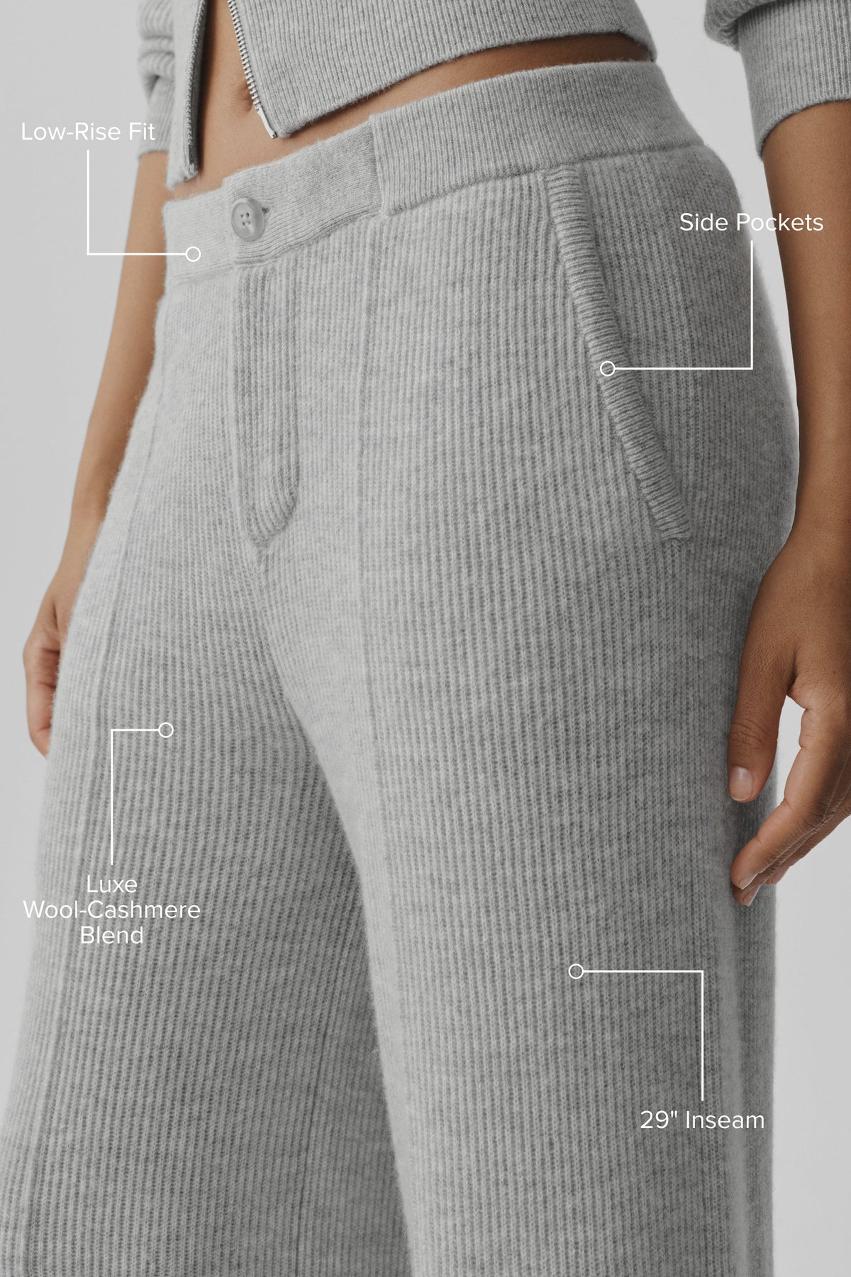 Alo Yoga Cashmere Wool Low-Rise Harmony Trouser (Regular) in Athletic Heather Grey, product image 2 of 5