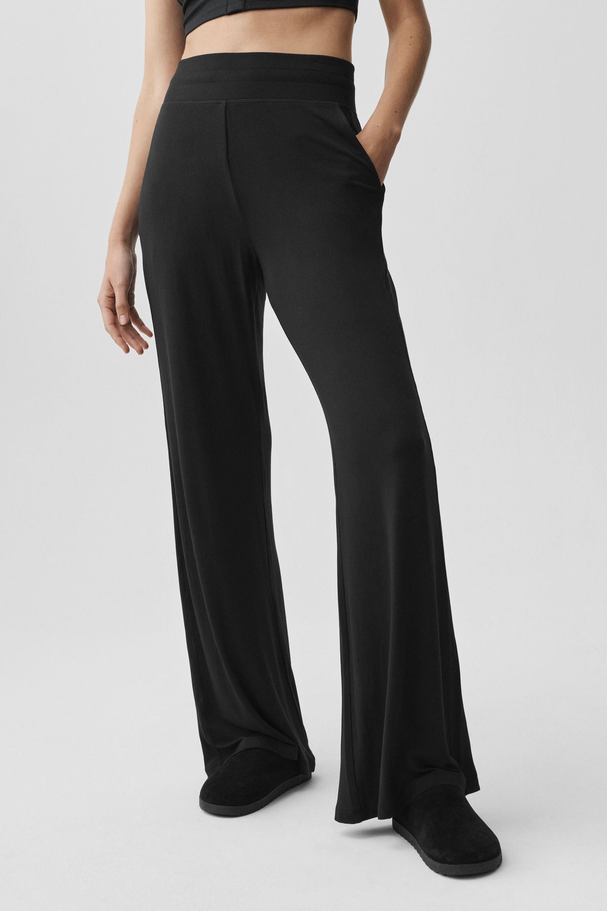 Alo Yoga Semi-Sheer Delicate Lounge Flare Pant (Long) in Black