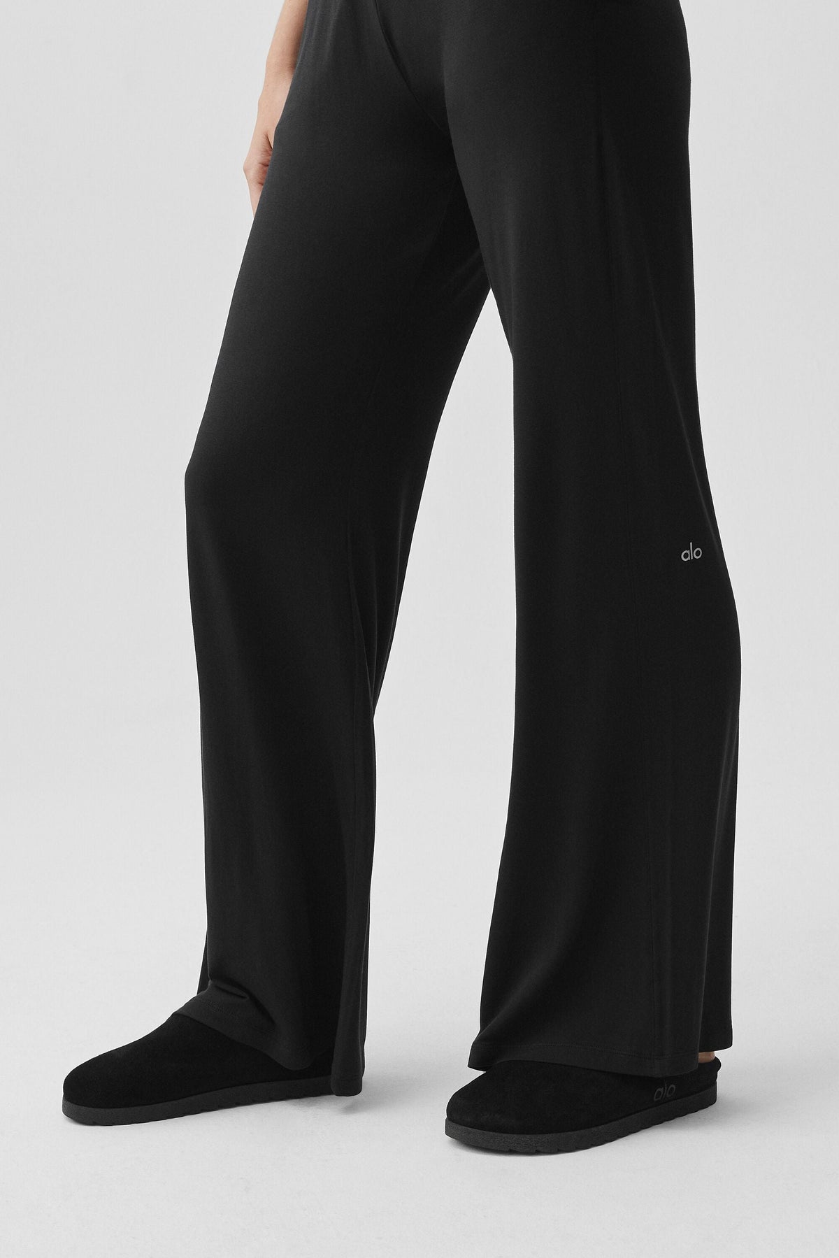 Alo Yoga Semi-Sheer Delicate Lounge Flare Pant (Long) in Black, product image 4 of 5