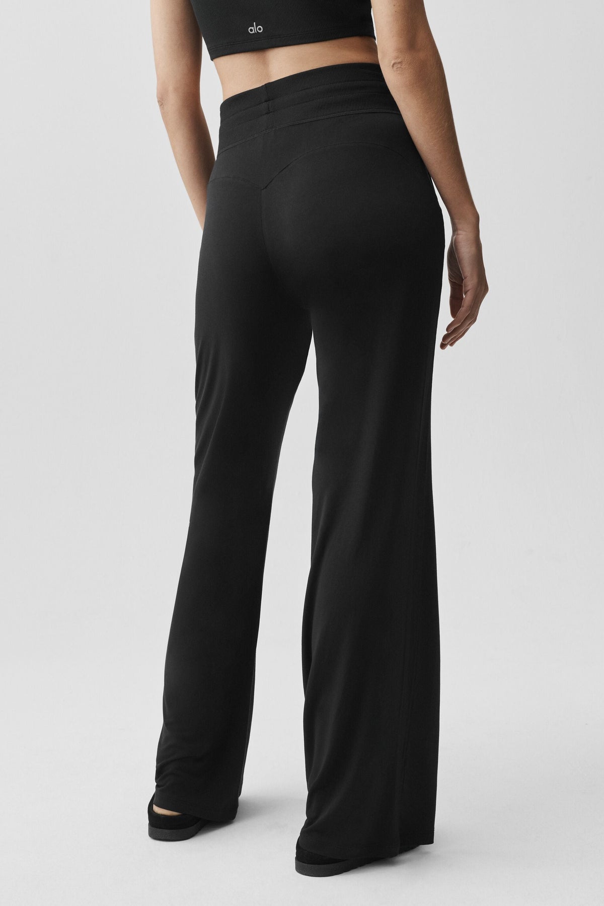 Alo Yoga Semi-Sheer Delicate Lounge Flare Pant (Long) in Black, product image 3 of 5