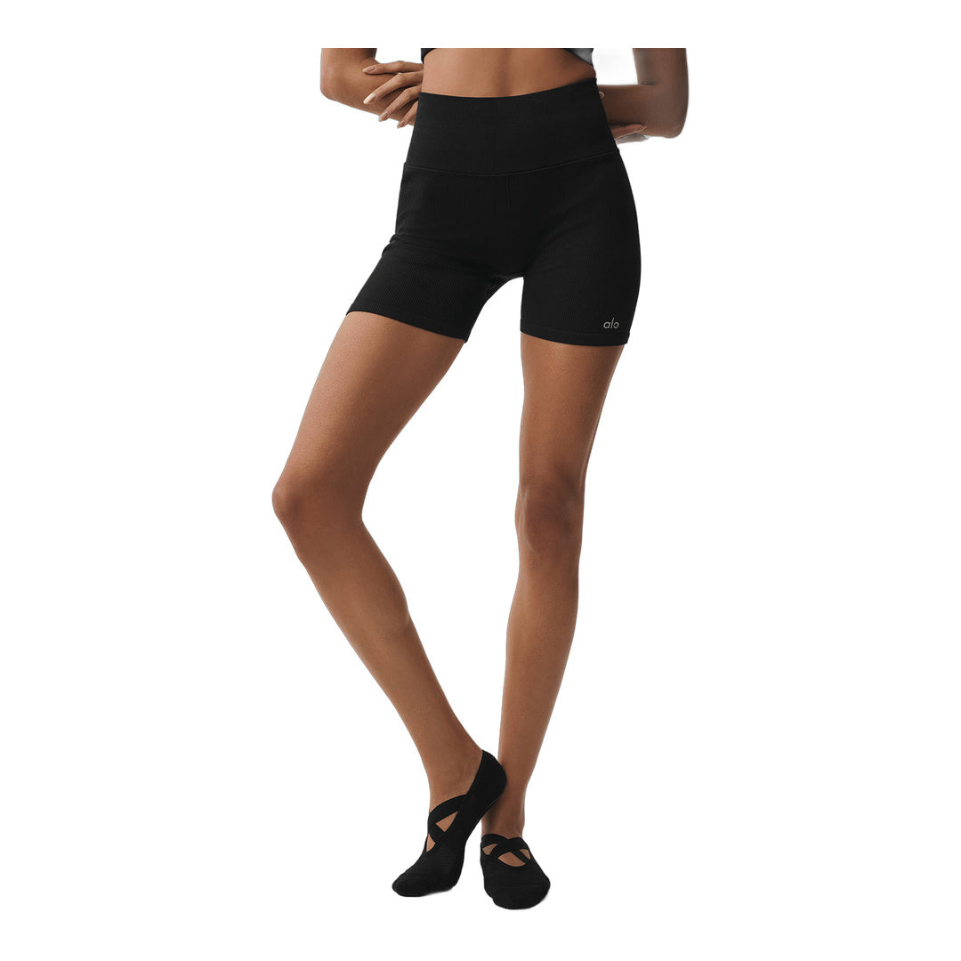 alo 5" Seamless Ribbed Favorite Short - Black by Alo Yoga