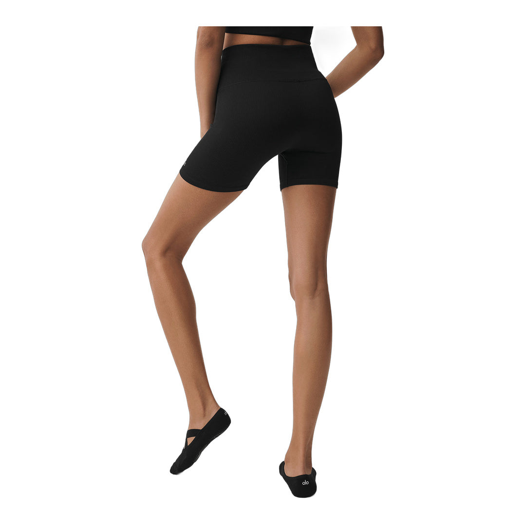 alo 5" Seamless Ribbed Favorite Short - Black by Alo Yoga