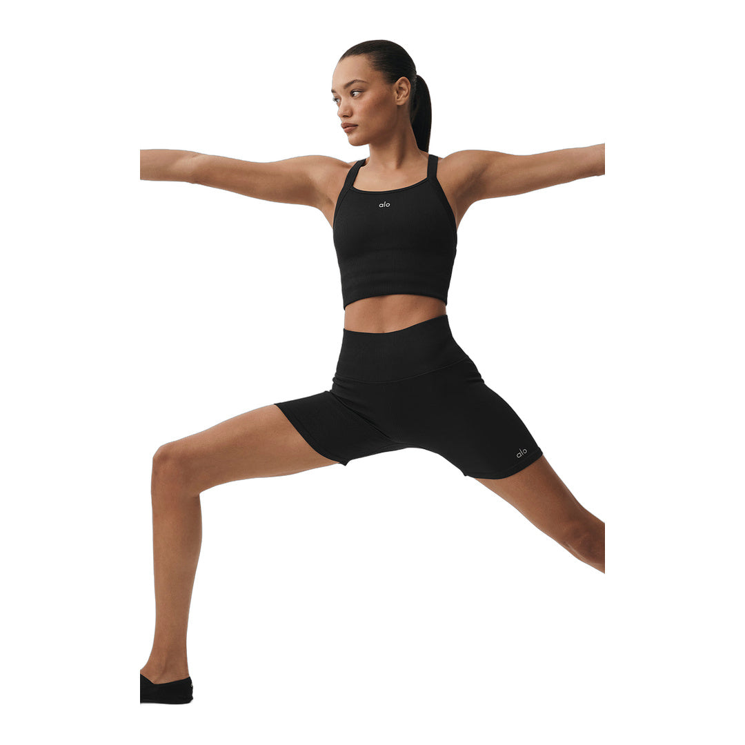 alo 5" Seamless Ribbed Favorite Short - Black by Alo Yoga