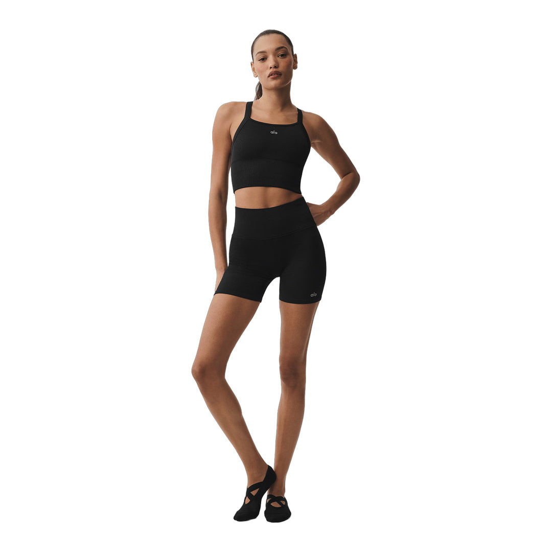 alo 5" Seamless Ribbed Favorite Short - Black by Alo Yoga