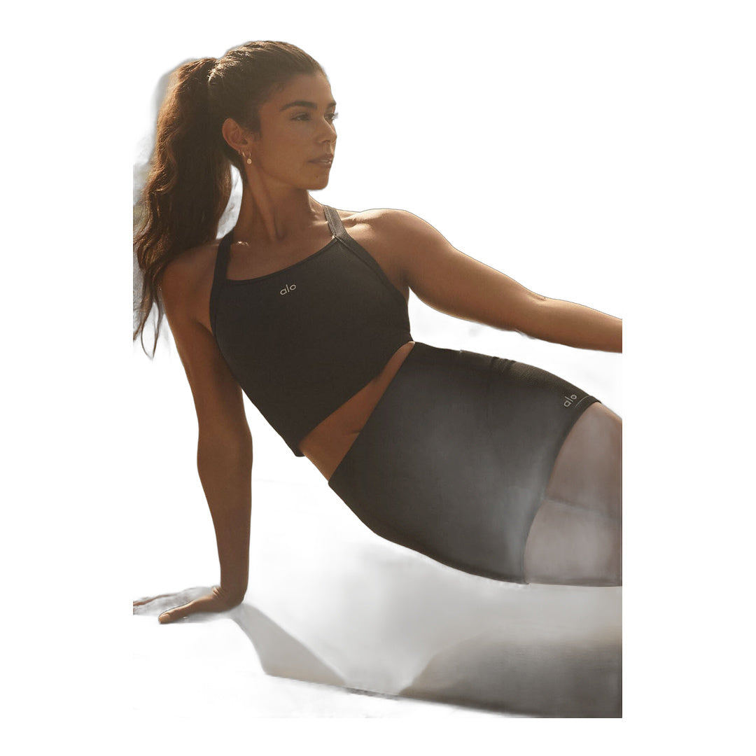 alo 5" Seamless Ribbed Favorite Short - Black by Alo Yoga