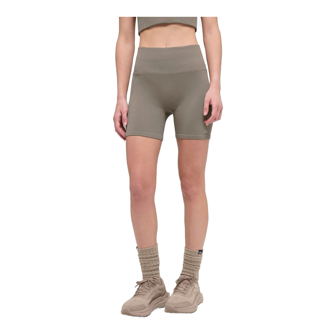 alo 5" Seamless Ribbed Favorite Short - Light Cocoa by Alo Yoga