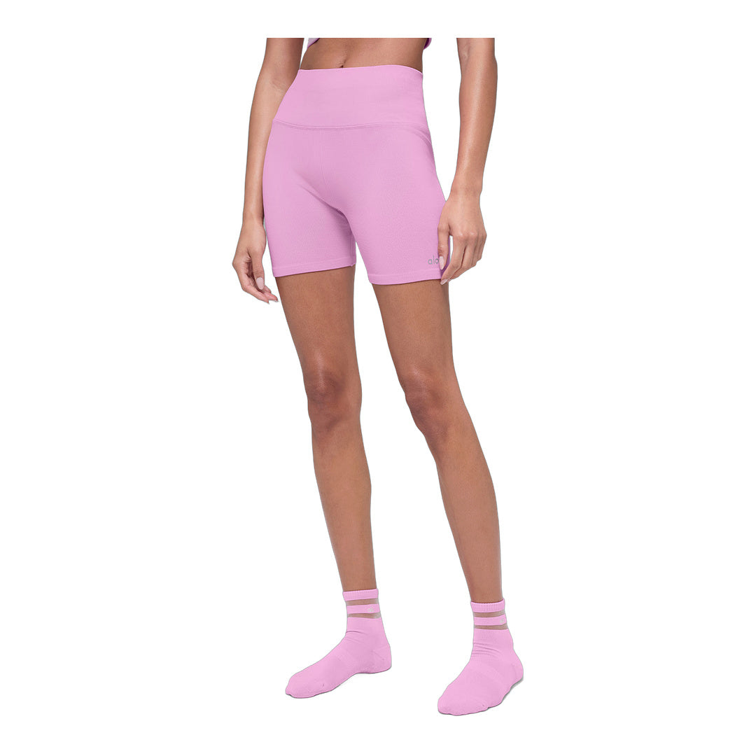 alo 5" Seamless Ribbed Favorite Short - Candy Heart Pink by Alo Yoga