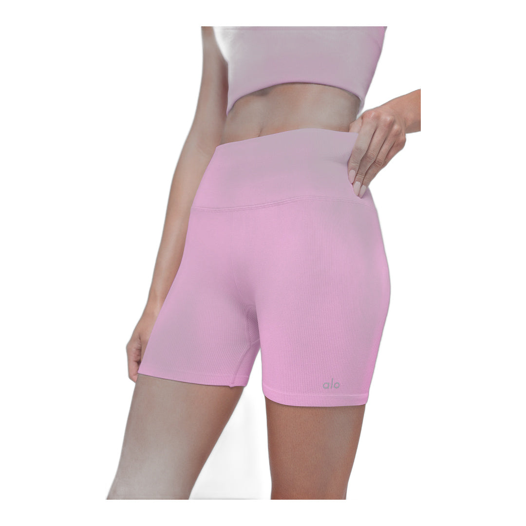 alo 5" Seamless Ribbed Favorite Short - Candy Heart Pink by Alo Yoga