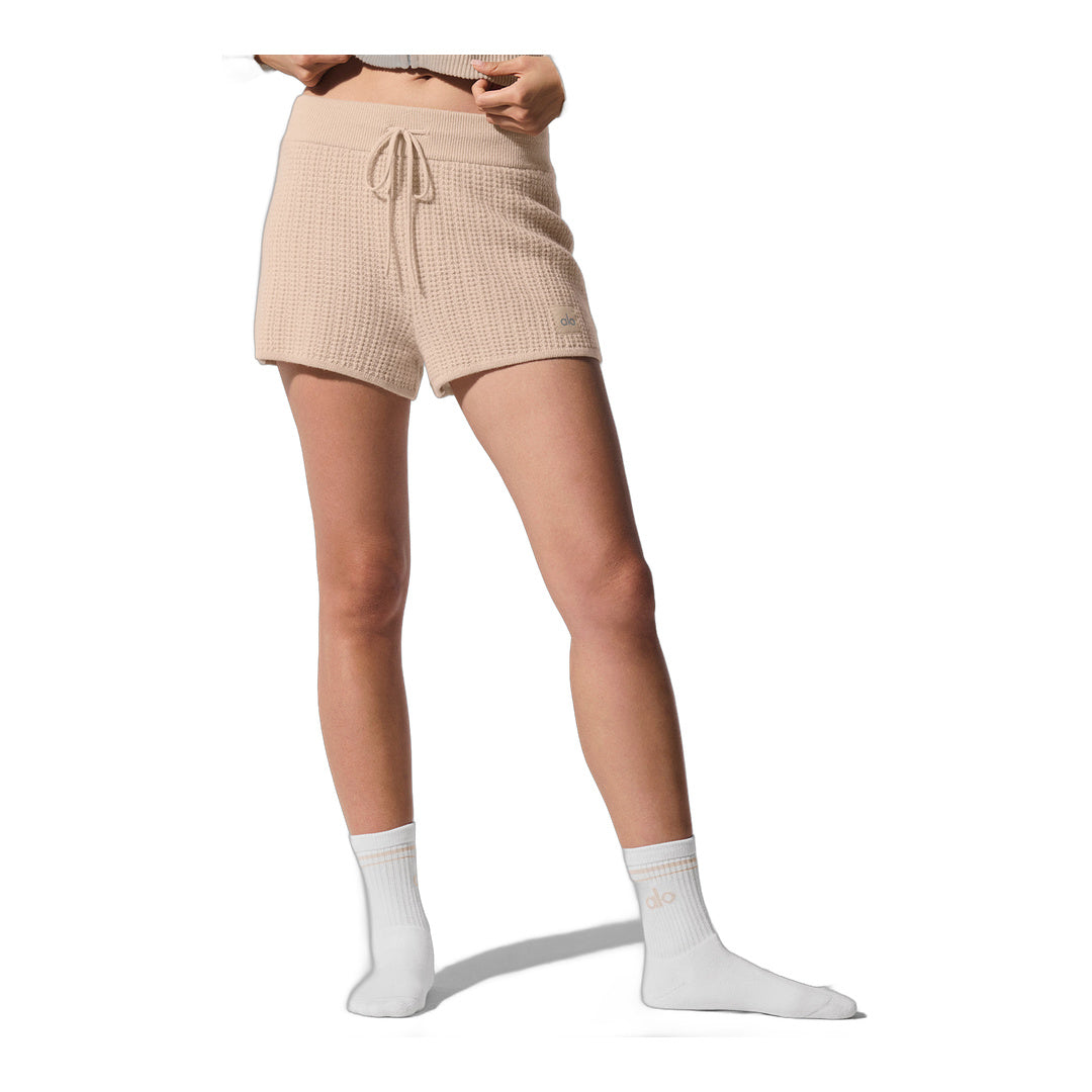alo Cashmere High-Waist Plush Waffle Short - Macadamia Blush by Alo Yoga