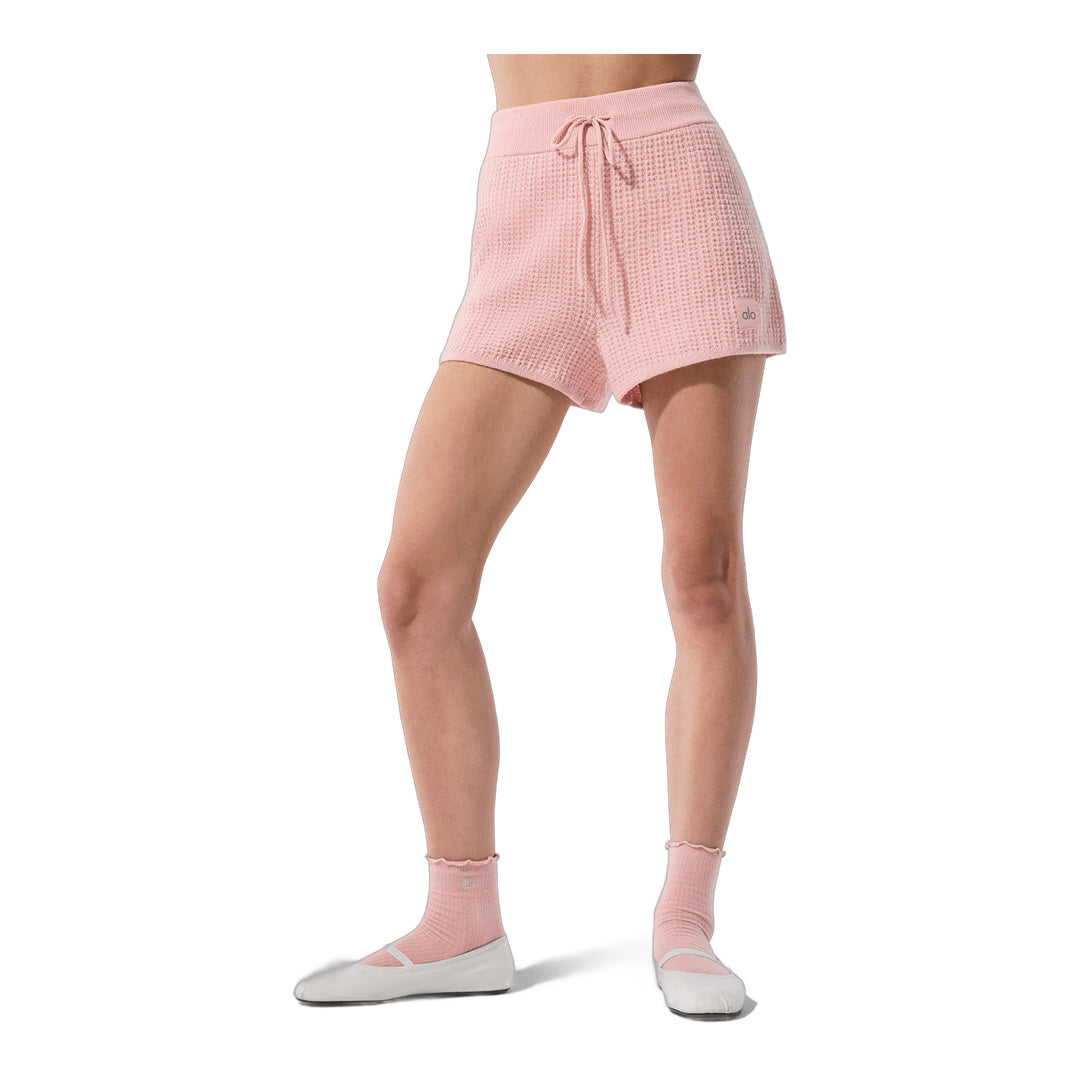 alo Cashmere High-Waist Plush Waffle Short - Pink Quartz by Alo Yoga