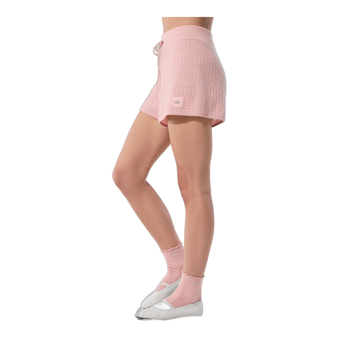 alo Cashmere High-Waist Plush Waffle Short - Pink Quartz by Alo Yoga