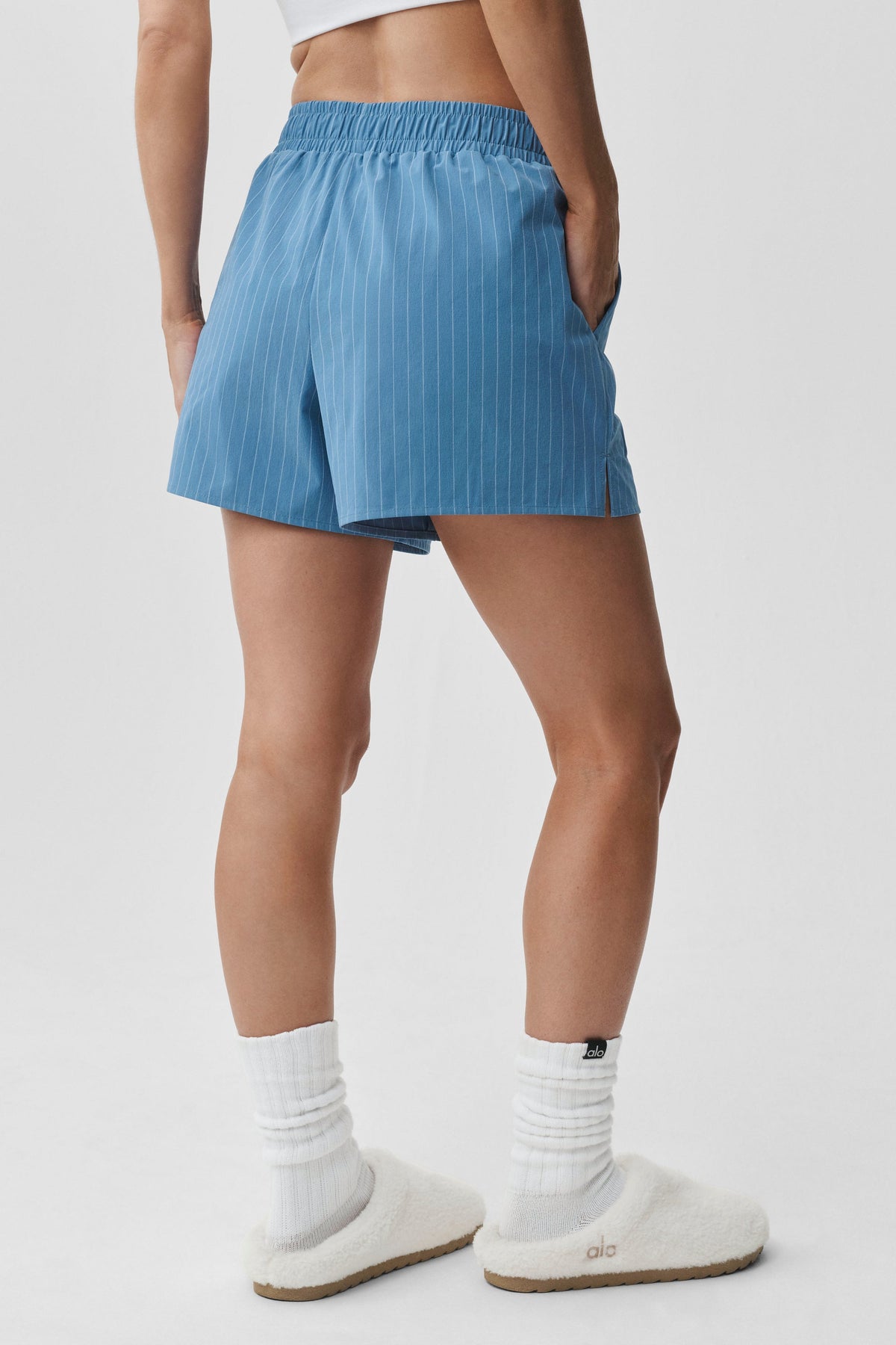 Alo Yoga Pinstripe Daylight Boxer Short in California Blue/White, product image 2 of 5
