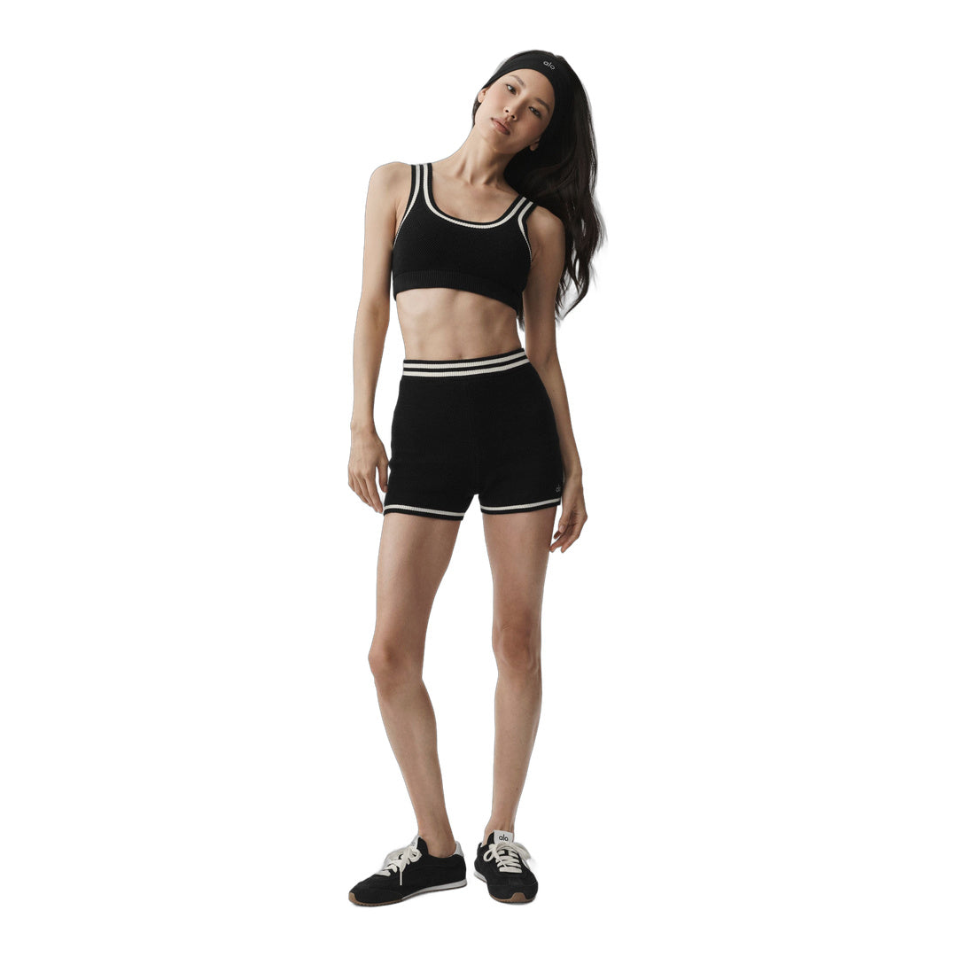 alo Tennis Club Sweater Knit Hot Short - Black/Ivory by Alo Yoga