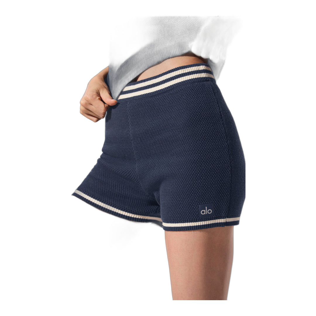 alo Tennis Club Sweater Knit Hot Short - Navy/Ivory by Alo Yoga