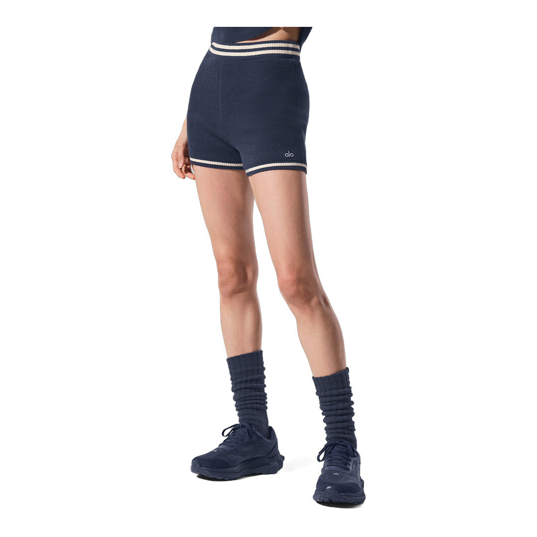 alo Tennis Club Sweater Knit Hot Short - Navy/Ivory by Alo Yoga