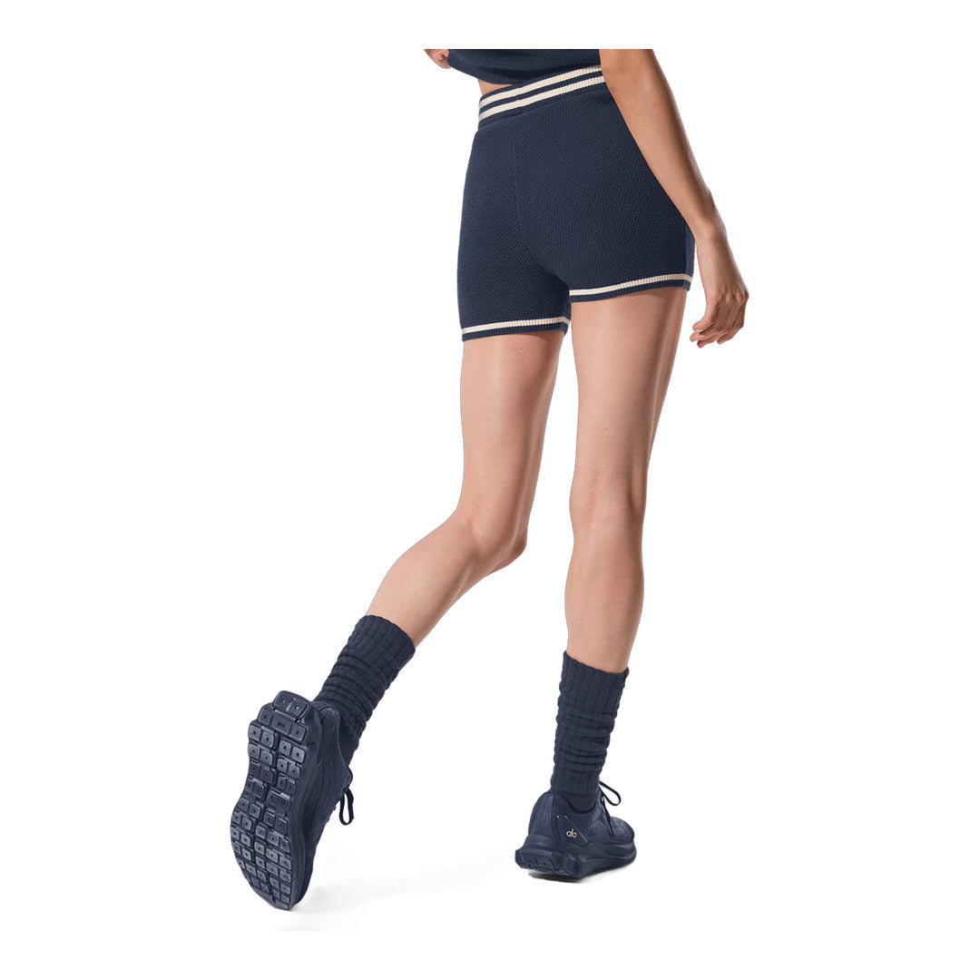 alo Tennis Club Sweater Knit Hot Short - Navy/Ivory by Alo Yoga