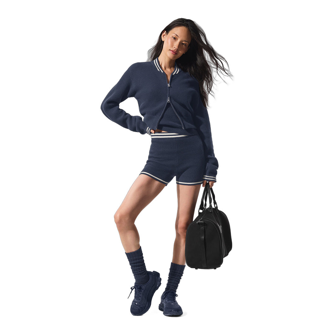alo Tennis Club Sweater Knit Hot Short - Navy/Ivory by Alo Yoga