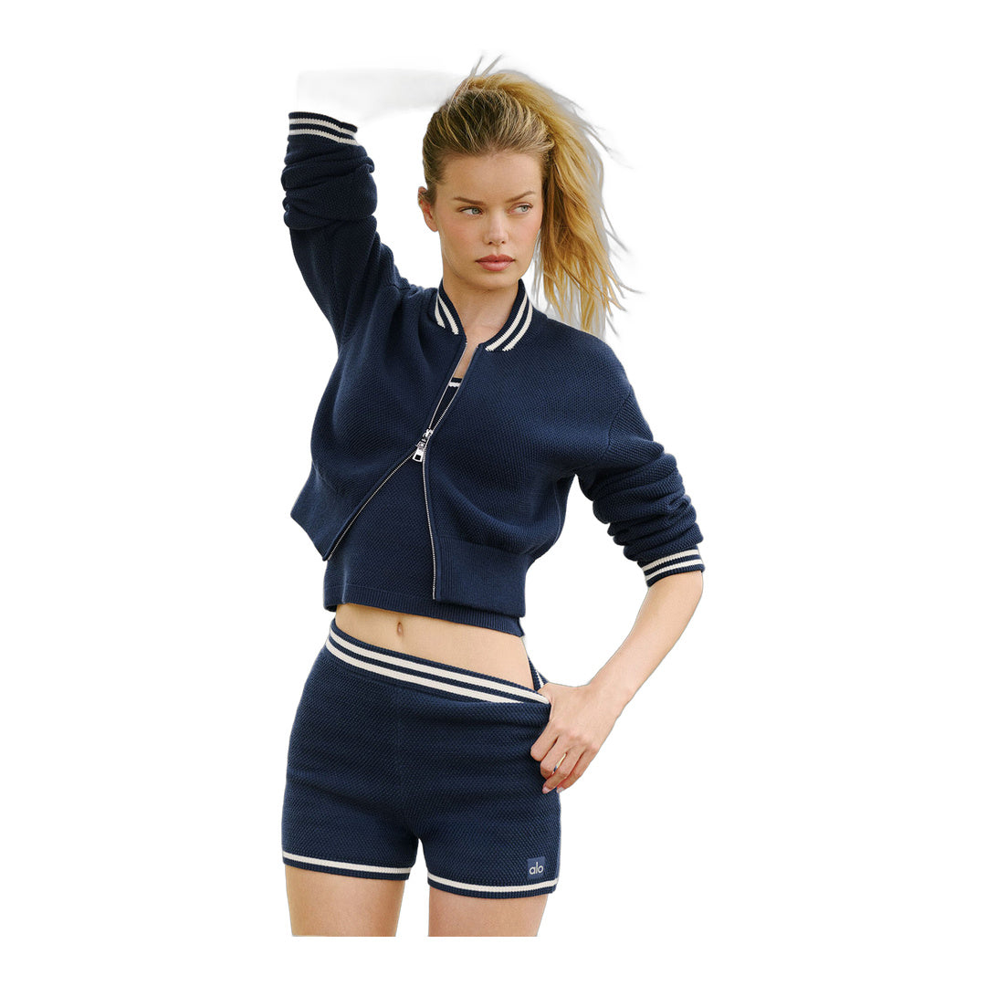alo Tennis Club Sweater Knit Hot Short - Navy/Ivory by Alo Yoga