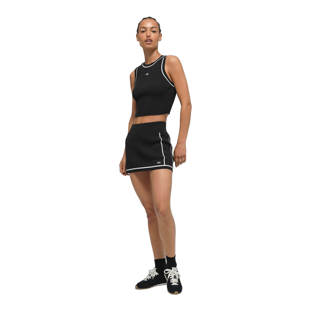 alo Ribbed Sweater Knit Highline Mini Skirt - Black/White by Alo Yoga