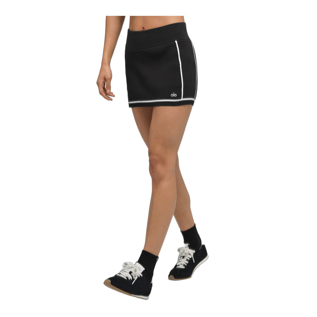 alo Ribbed Sweater Knit Highline Mini Skirt - Black/White by Alo Yoga