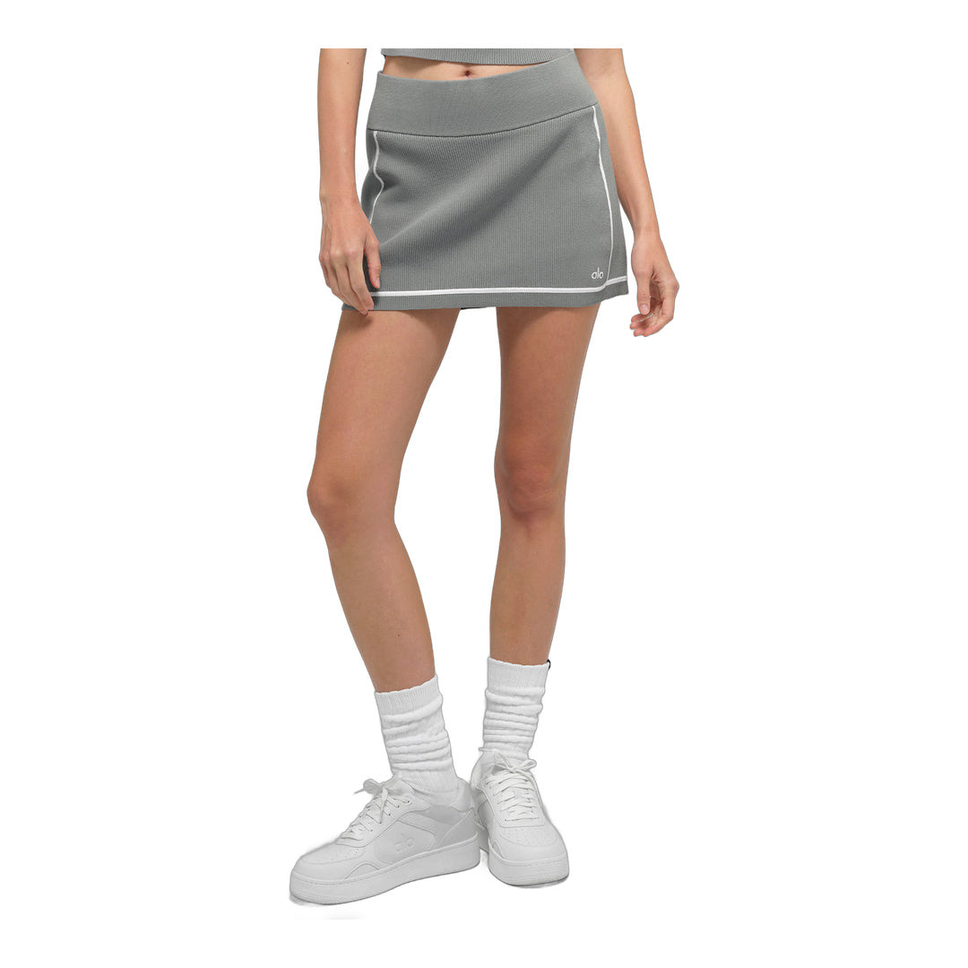 alo Ribbed Sweater Knit Highline Mini Skirt - Lunar Grey/White by Alo Yoga