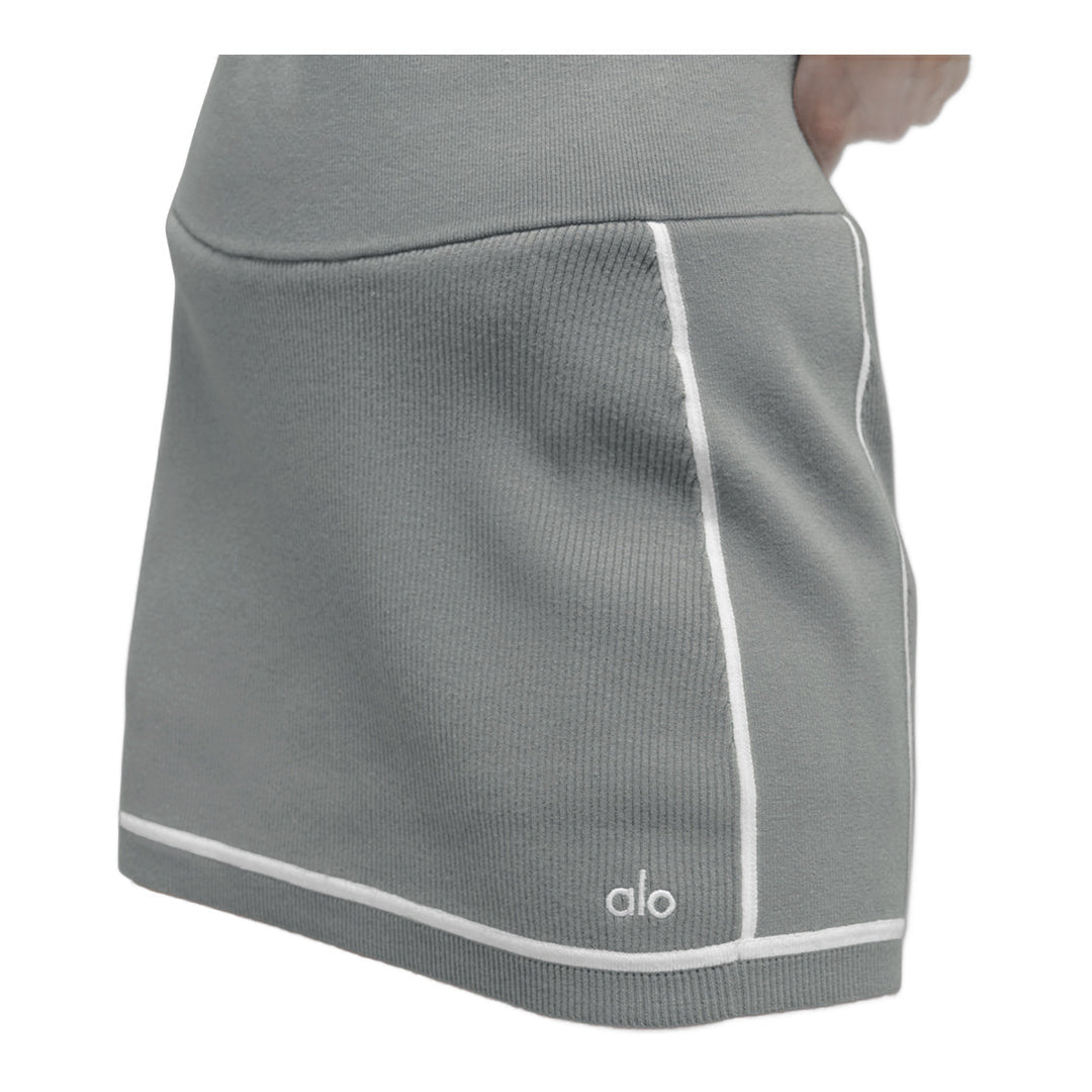 alo Ribbed Sweater Knit Highline Mini Skirt - Lunar Grey/White by Alo Yoga
