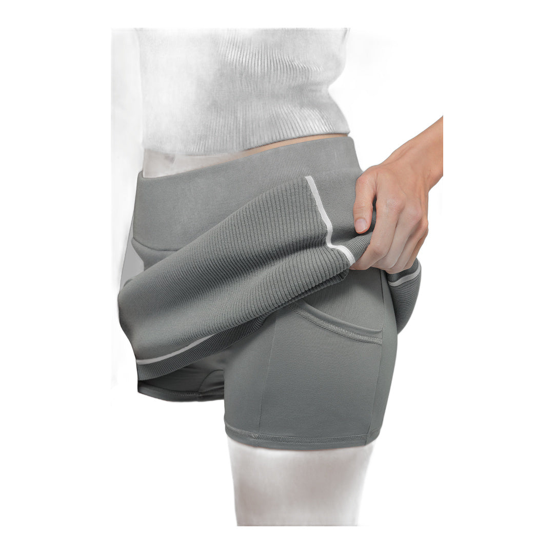 alo Ribbed Sweater Knit Highline Mini Skirt - Lunar Grey/White by Alo Yoga