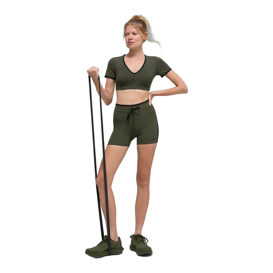 alo 4" Airbrush High-Waist Race Pace Short - Green Olive/Black by Alo Yoga