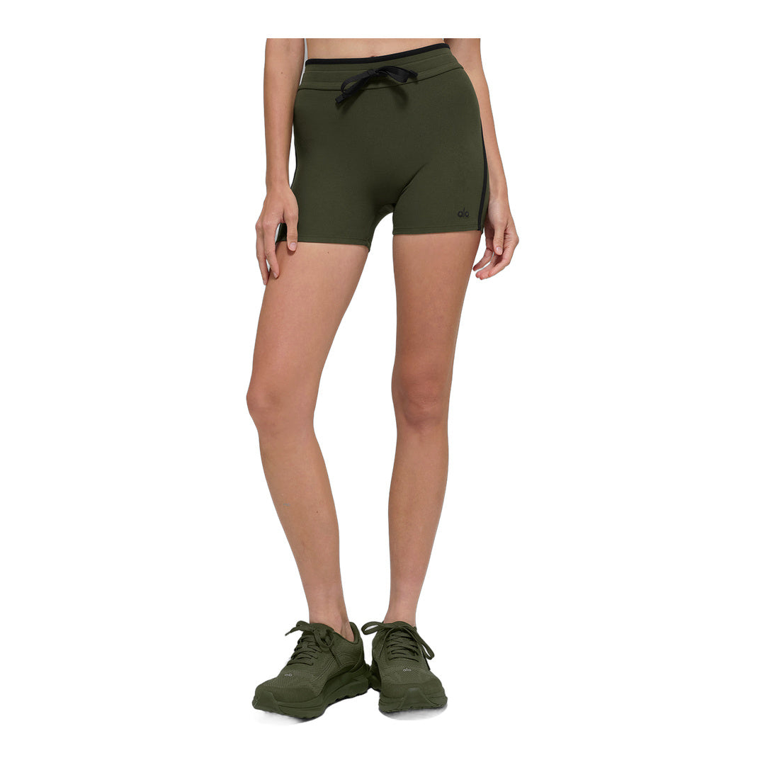 alo 4" Airbrush High-Waist Race Pace Short - Green Olive/Black by Alo Yoga