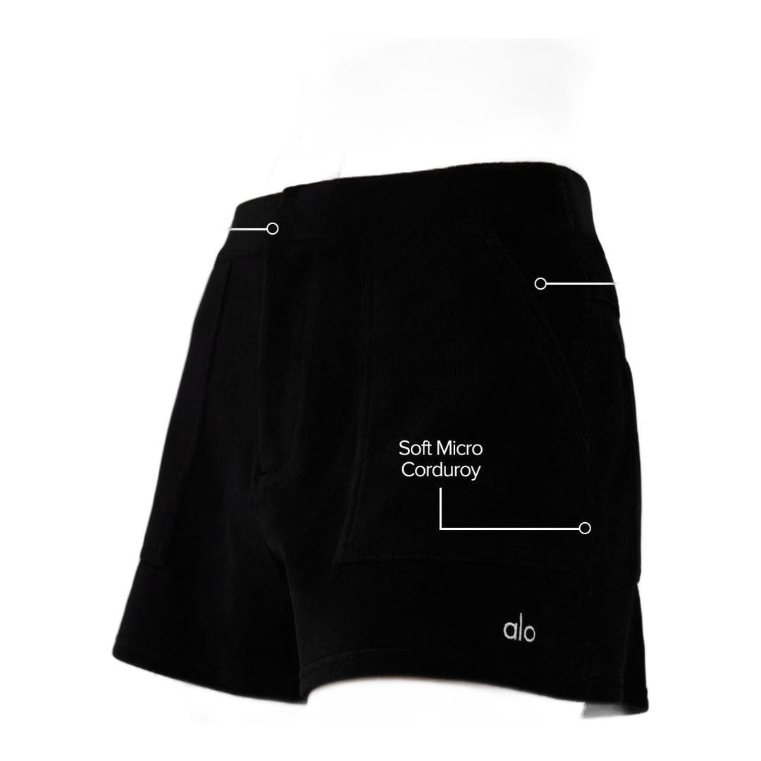 alo Micro Corduroy On Duty Short - Black by Alo Yoga