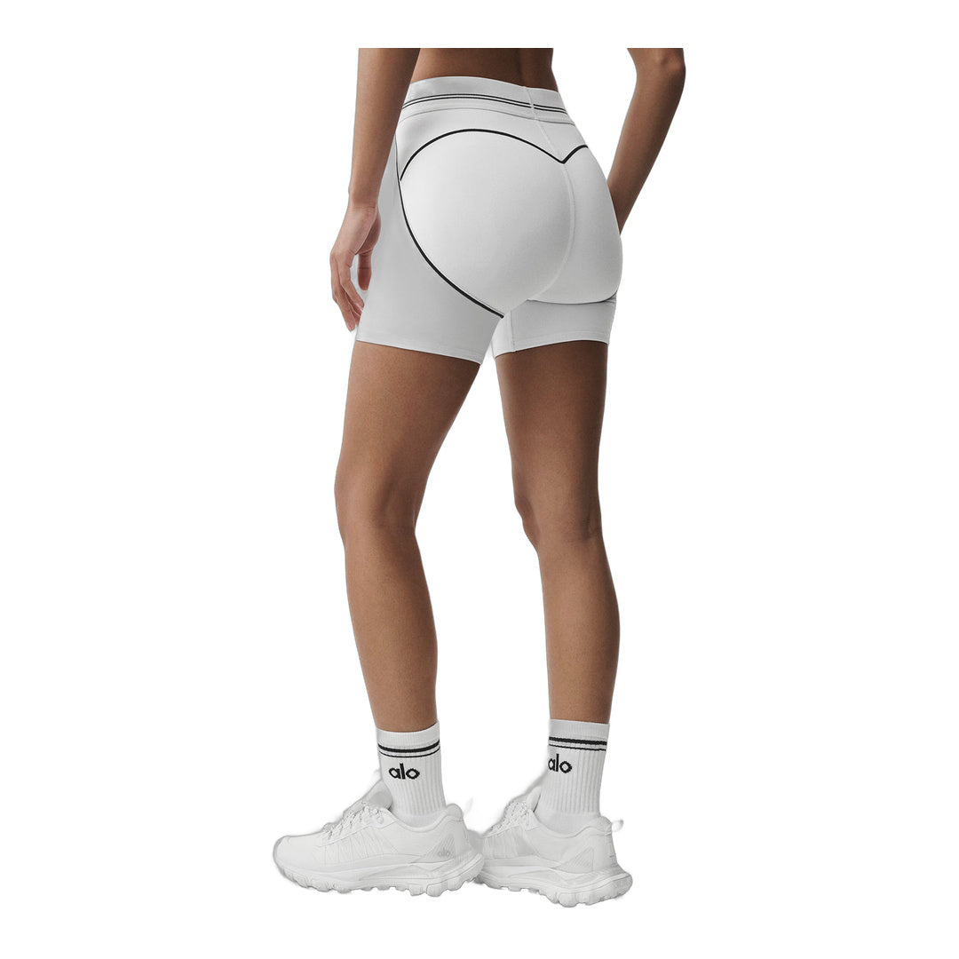 alo 4" Airbrush High-Waist Heart Throb Short - White/Black by Alo Yoga