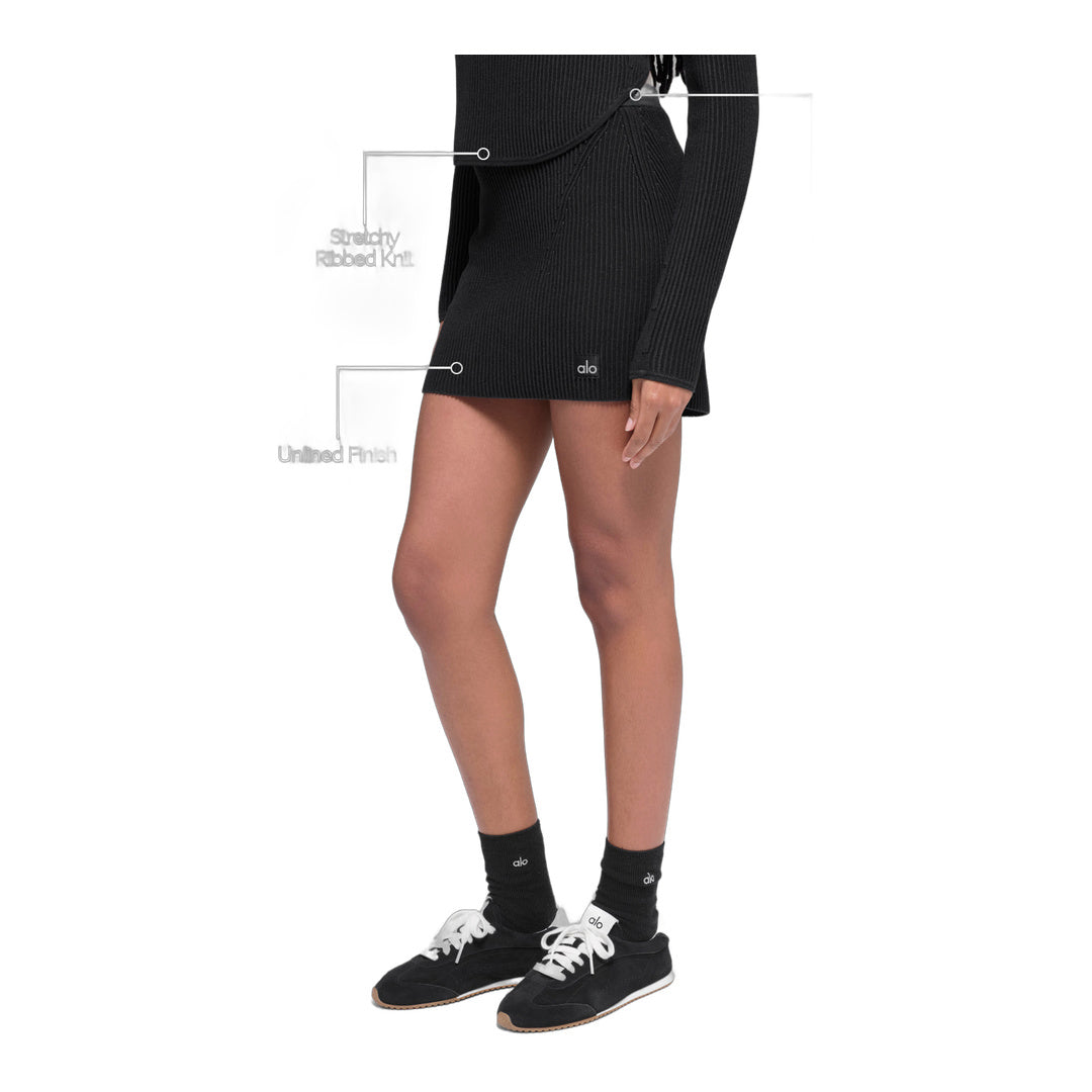 alo Denim Knit High-Waist Skirt - Black/Anthracite by Alo Yoga