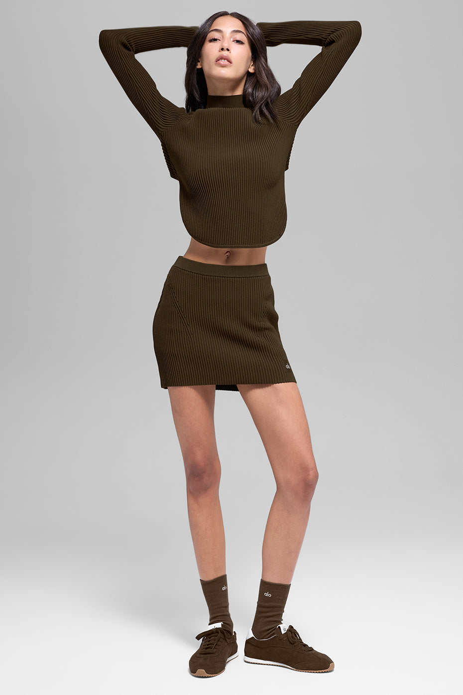 Denim Knit High-Waist Skirt - Espresso/Black (W6542R)