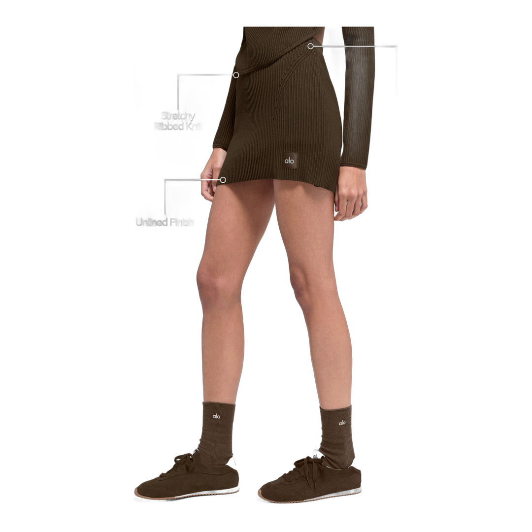 alo Denim Knit High-Waist Skirt - Espresso/Black by Alo Yoga