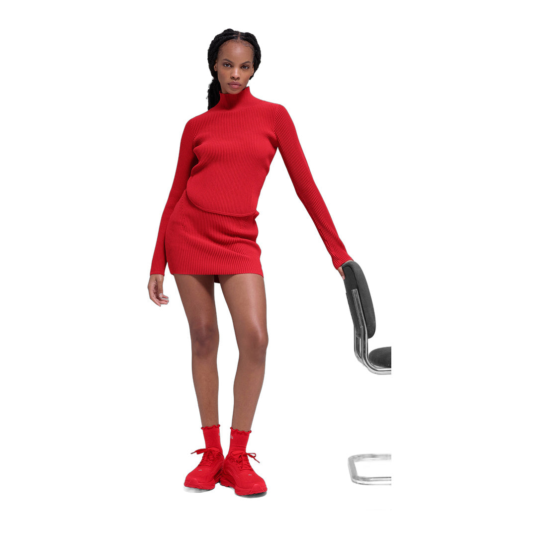 alo Denim Knit High-Waist Skirt - Bright Red by Alo Yoga