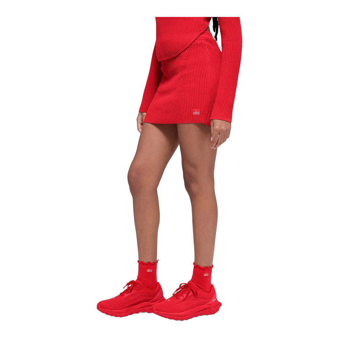alo Denim Knit High-Waist Skirt - Bright Red by Alo Yoga
