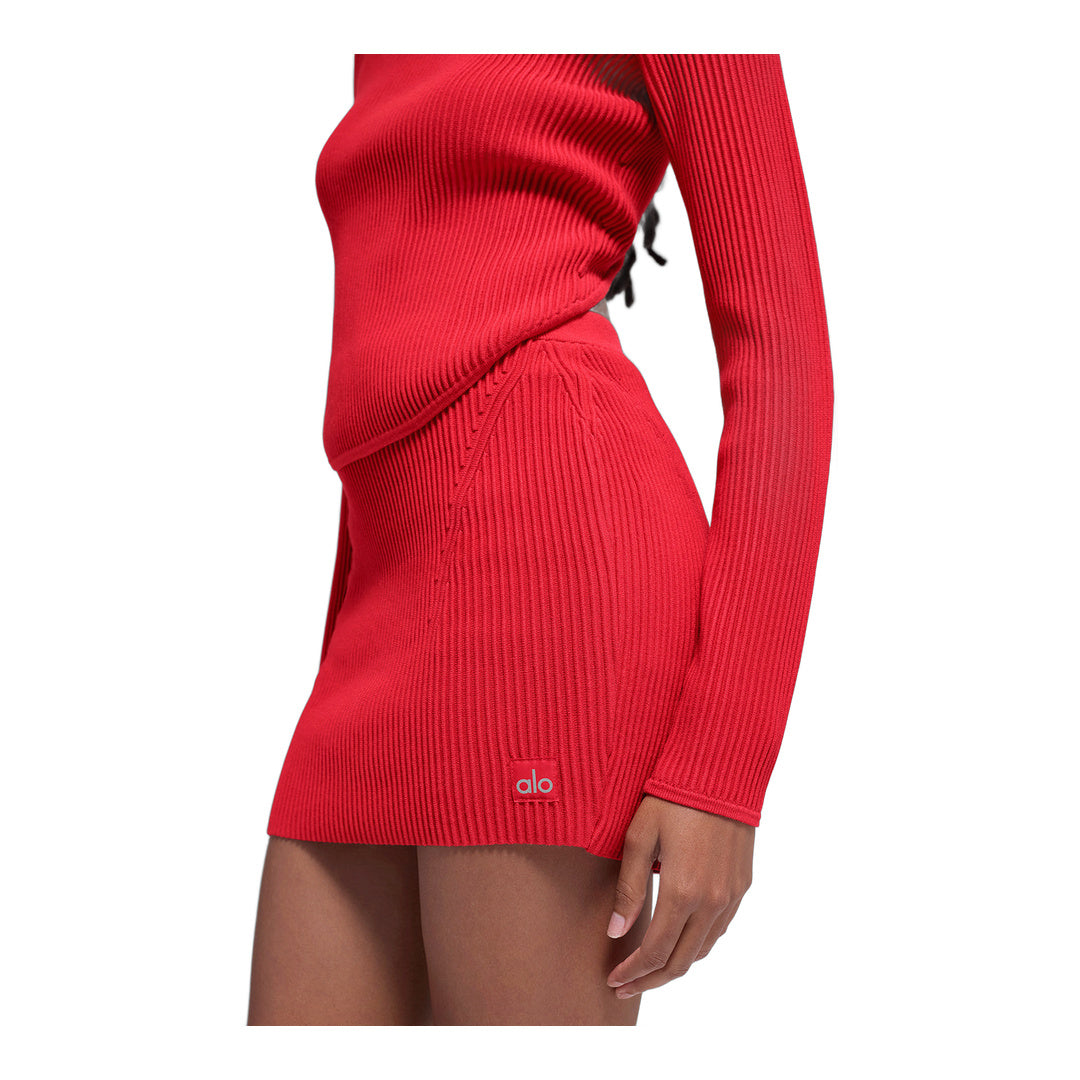 alo Denim Knit High-Waist Skirt - Bright Red by Alo Yoga