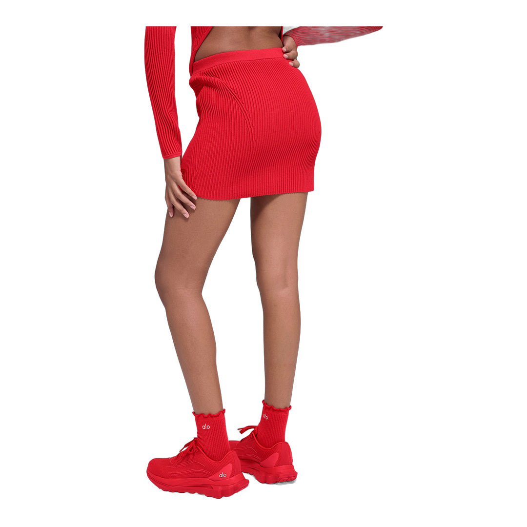 alo Denim Knit High-Waist Skirt - Bright Red by Alo Yoga