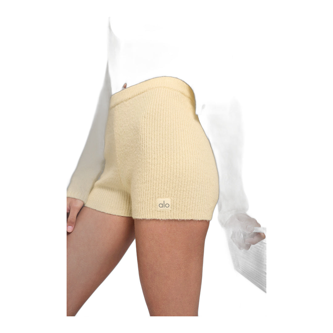 alo Wool Cashmere Ribbed Noble Short - Candlelight Yellow by Alo Yoga