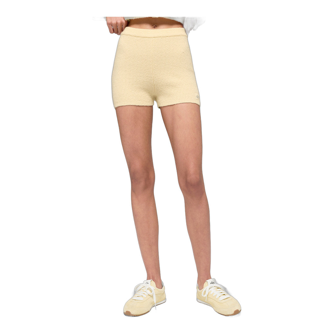 alo Wool Cashmere Ribbed Noble Short - Candlelight Yellow by Alo Yoga